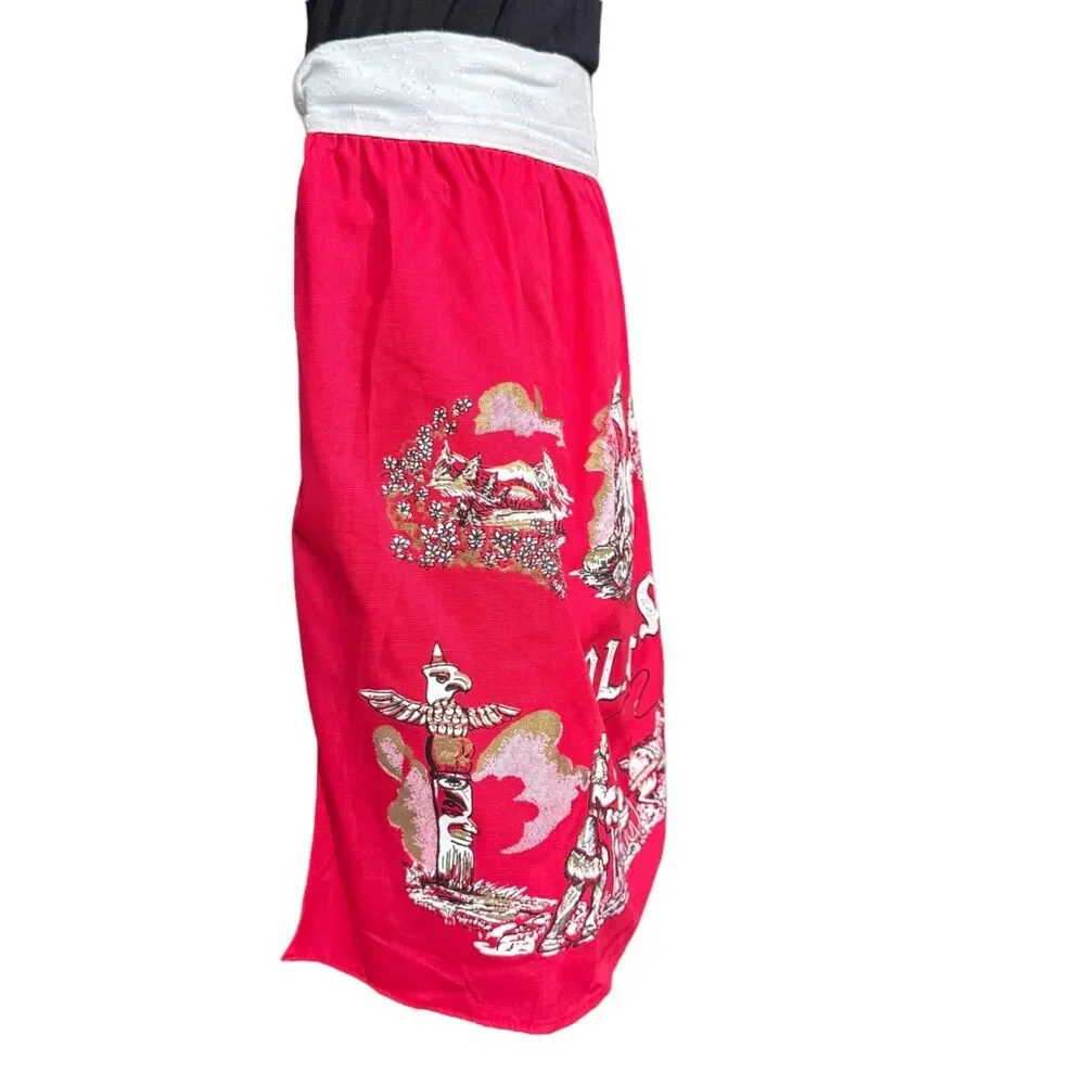 Vintage Alaska Souvenir Scenic Half Apron Kitschy Farmhouse Never Used Retro Red